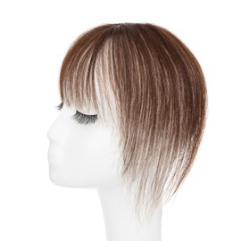 TESS Hair Bangs,Invisible Clip on Bangs,Clip in Hair Bangs Human Hair,Clip in Bangs Remy Human Hair for Women,3D Air Bangs,Coffee Brown 10g/8 inch