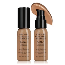 2-in-1 Foundation and Concealer Long Wear Natural Matte Finish Lightweight Coverage (Honey Beige)