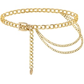 HIQUACC Punk Rock Metal Chunky Waist Chain Belt Buckle Type Jewelry Belly Chain for Women (Gold 3-M)