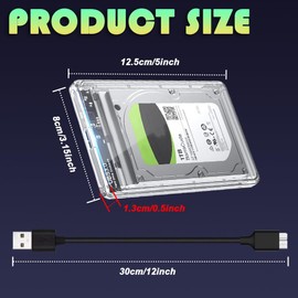 Xiatiaosann 2.5 Inch USB 3.0 to SATA Hard Drive External Enclosure, 5 Gbps Tool-Free USB 3.0 to Sata III Hard Drive Case for 7 mm/9.5 mm 2.5 Inch HDD SSD Support UASP, for WD, for Seagate (Clear)