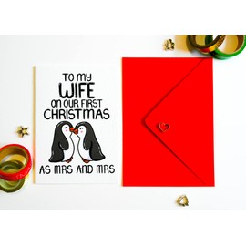 Christmas Card For Wife, Her, Cute First Married Christmas As Mrs & Mrs Xmas Card