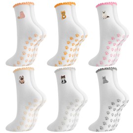 Zuimei 6 Pairs Cat Yoga Grip Socks Women, Reformer Ruffle Non Slip Pilates Socks for Ballet Dance Workout Fitness Running Gym Trampoline Hospital Home