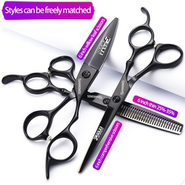 SHARONDS 440C Hair Cutting Scissors Set, Hair Scissors, Thinning Scissors, Black (6 Inches, 3 Pieces)