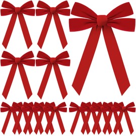 Yuxung Large Red Velvet Bows Valentine's Day Wreath Bow Tree Topper Ornament Bow for Garland, Indoor Outdoor Holiday Decorations(12 x 18 Inches, 50 Pcs)