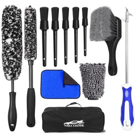 12Pcs Wheel Brush Kit for Cleaning Wheel and Tire, Wheel and Rim Brush, Car Detailing Brushes, Tire Brush, Bendable & Durable Car Wheel Rim Cleaner Brush Set,Car Detailing Cleaning Brush Supplies Kit