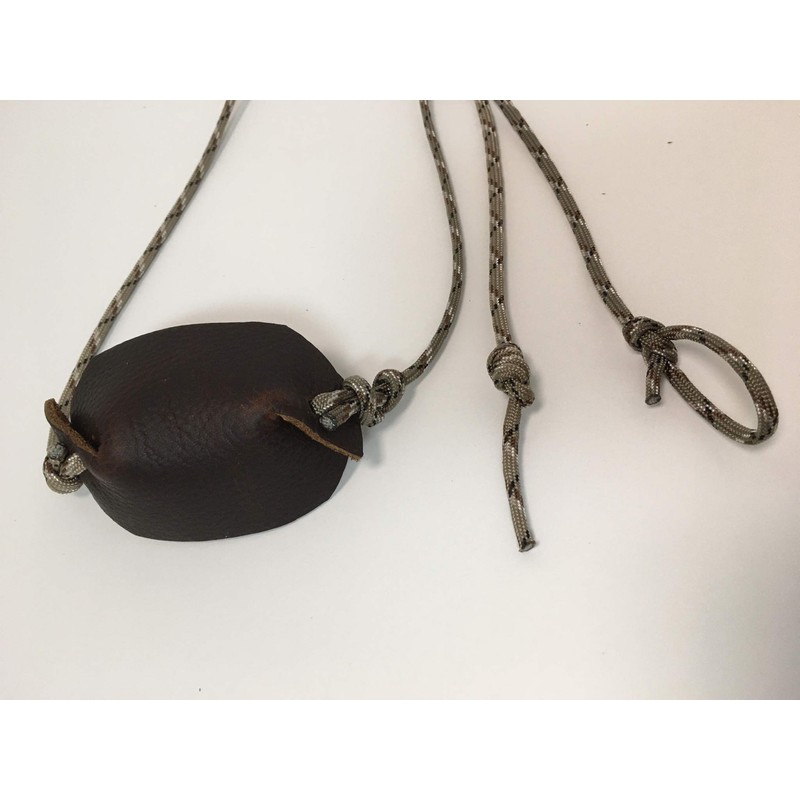 Desert Camo Paracord and Leather Cupped Pouch Shepherd Sling Handmade