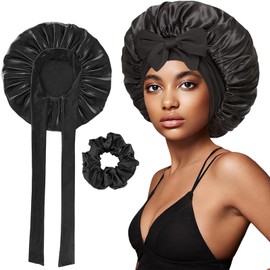 2 Piezas Gorro De Seda Para Dormir, Gorro Satin Para Dormir, Gorro Satin, Gorro De Seda, Adecuado Para Dormir Con El Pelo Rizado, Adecuado Para Todos(Negro)