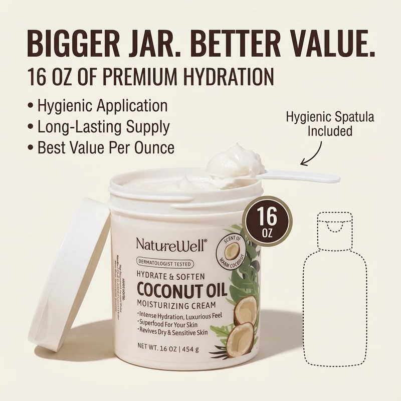 NatureWell Crema Humectante de Aceite de Coco Extra Virgen, 453.6