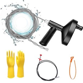 Drain Snake Auger，33 Feet Snake Drain Clog Remover Tool for Sewers, Kitchens and Bathrooms，Heavy Plumbing Snake Drain Hair Clog Removal Tool With Gloves and Plumbing Snake for Toilet