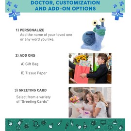 DolliBu Blue Snail Doctor Plush Toy - Super Soft Snail Doctor Stuffed Animal Dress Up with Cute Scrab Face Mask and Cap Outfit - Fluffy Snail Doctor Toy Plush Gift with Personalization - 5.5 Inches