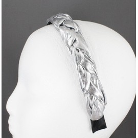 Fashion Accessories Now shiny Silver lamé headband braid faux leather headband hair band braided 1 inch wide