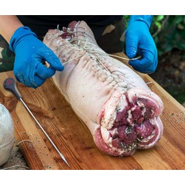 SpitJack Meat 12 Inch Trussing Needle and Butchers Cooking Twine Kit for Sewing Up Whole Hog, Pig, Roasting Chicken and Turkey. 12 Inch SS Needle and 185 Feet of Cotton Kitchen String.