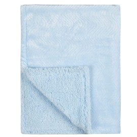 Metzuyan Baby Boy Girl Plain Blanket Soft Plain Sherpa Flannel Fleece Embossed Blue 75x100 cm