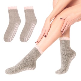 Castor Oil Pack Wrap Organic Cotton for Women，Castor Oil Socks for Feet Arthritis and Feet Tingling Cracking, Winter Fluffy Fleece Comfy Home Socks, Khaki