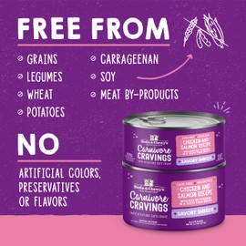 Stella & Chewy's Carnivore Cravings Savory Shreds Cans – Grain Free, Protein Rich Wet Cat Food – Cage-Free Chicken & Wild-Caught Salmon Recipe – (2.8 Ounce Cans, Case of 24)