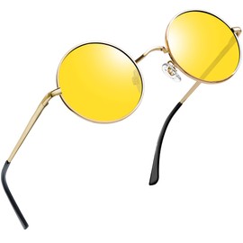 Joopin Men's Sunglasses, Polarized, Round, UV Cut Protection of UV400, Lightweight, Durable, Retro, Fashion, Classic Design, With Case, For Traveling, Outing, Fishing, Driving, Climbing, Black