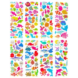 SIX VANKA 3D Puffy Stickers for Kids, 8 Different Sheets Including Marine Animal Sticker for Boys and Girls