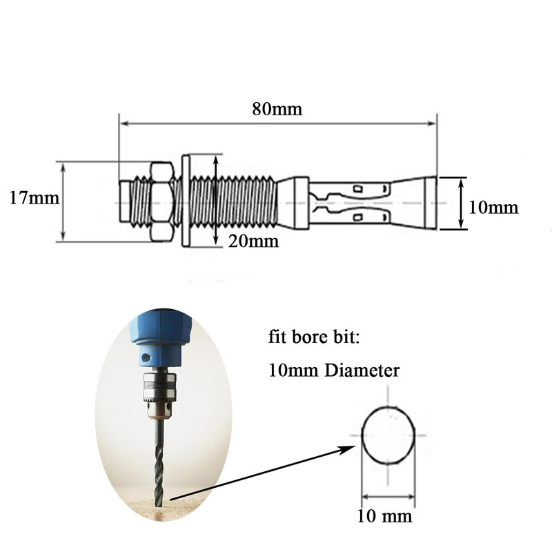3/8 inch x 3 inch (M10x80mm) Zinc Plated Wedge Anchors,