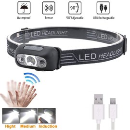 IPX6 Headlamp Waterproof Super Bright LED Sensor Flashlight USB Rechargeable Headlamps for Outdoor Biking Fishing Camping