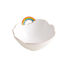 WAIT FLY Rainbow and Cloud Ceramic Salad Bowl, Dessert Bowls, Serving Bowls for Cereal Soup Snacks Appetizer-White-5.5 Inch