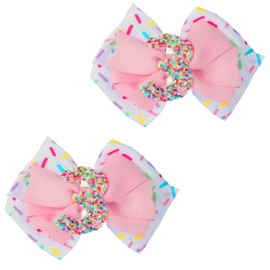 Hapforever 2PCS 3rd Birthday Hair Bow for Girls, 3.3" Sprinkle Bow Hair Clips Confetti Hair Clip Ice Cream Party Pink Hair Accessories for 3rd Birthday Decorations