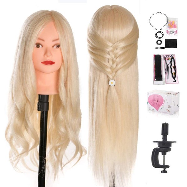 Mannequin Head, Beauty Star 24 Inch Creamy-White Long Hair Styling Training Head Manikin Cosmetology Doll Head with Clamp Stand and Accessories (Suitable for Straightening, Curling, Perming)