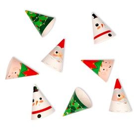 PUKKA party Christmas Hats – Pack of 8 Family Fun Party Hats with 11cm Diametre in Santa, Snowman, Elf, and Christmas Tree Designs for Festive Home and Office Celebrations for Kids & Adults