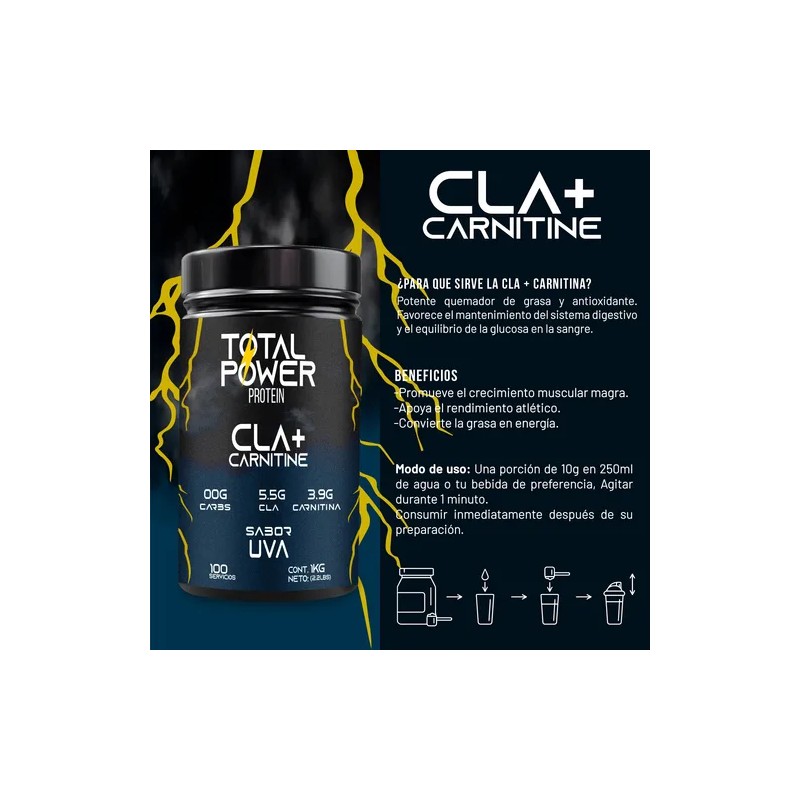 Cla Carnitina Pre Entreno Total Power 1kg 100 Servicios