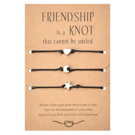 Friendship Bracelet for 3 Best Friends Christmas Birthday Gifts for Teen Girls Boys BFF Besties Matching Star Moon and Heart Bracelets Long Distance Farewall Graduation Gifts for Friends