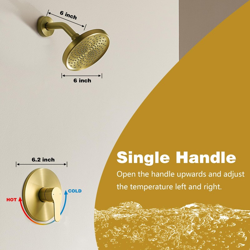 Tohlar Gold Shower Faucet, Single-Handle Shower Faucet Set with 6