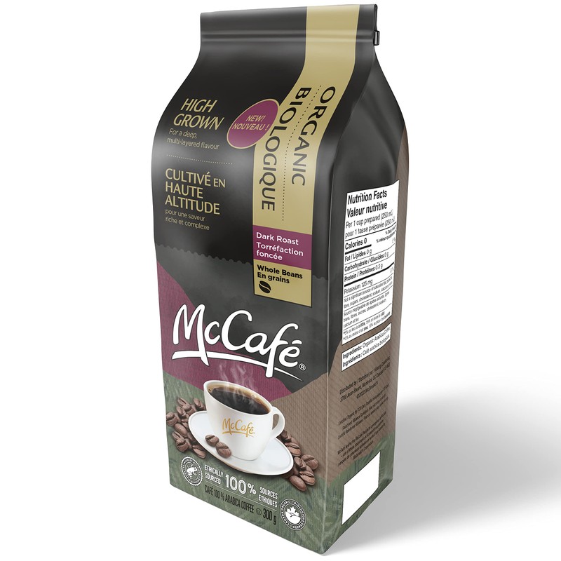 McCafé High Grown Organic Whole Bean Coffee, Dark Roast, 300g,