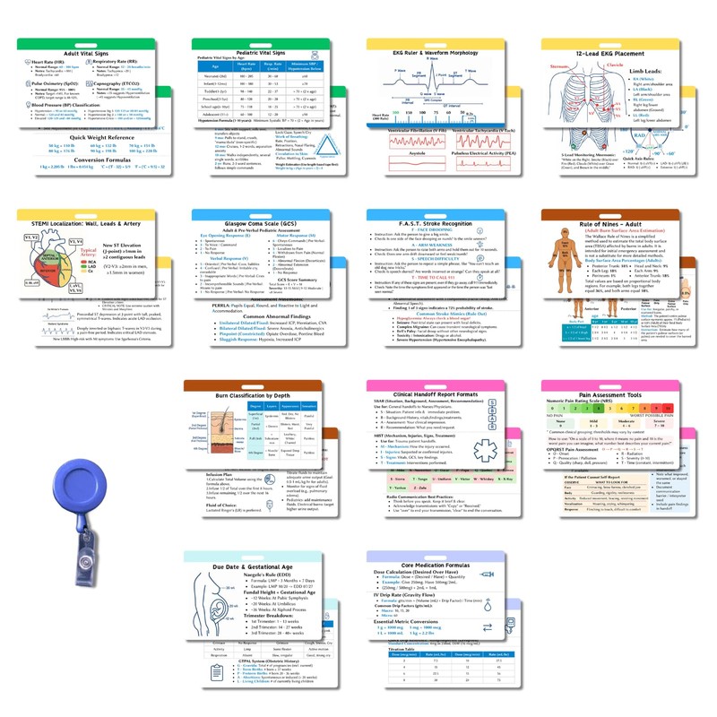 EMT Badge Cards Set of 13 Double-Sided, EMT Accessories Quick