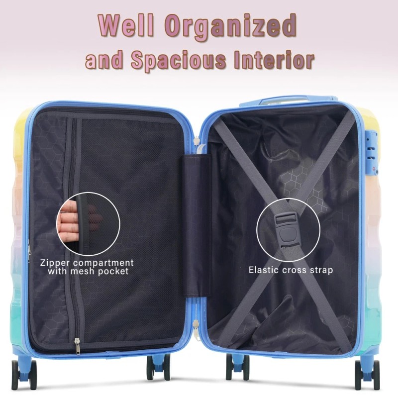 Unbranded 20" Carry-on Luggage with Cup Holder Lightweight Glossy Hardshell