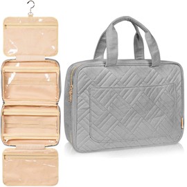 Cosmetic Bag & Toiletry Bag for Men and Women, Foldable Toiletry Bag, Makeup Bag & Wash Bag with Elastic Band Holders for Cosmetics, Travel Accessories, Make-Up, (Large) Pigeon Grey, l, Toiletry bag