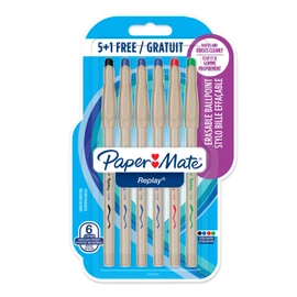 Paper Mate 2027761, 1.0 mm Replay Erasable Ballpoint Pen, Medium Point, Assorted Colors, Pack of 5+1