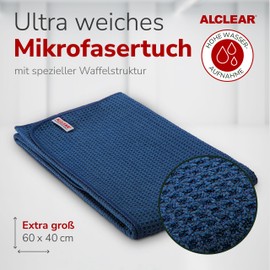 ALCLEAR Car Microfibre Cloth Dry Miracle for Car Care, Car Paint, Motorcycle, Kitchen and Household - Microfibre Tea Towel - Soft Drying Towel - 60 x 40 cm Blue, blue / white