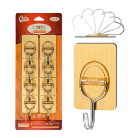 CGBE Adhesive Hooks Heavy Duty Sticky Hooks for Hanging 11 lbs (Max) Seamless Transparent Adhesive Hooks Wall Hangers Without Nails for Hanging Keys Coats Hats Bags Ceiling (Gold-8PACK)