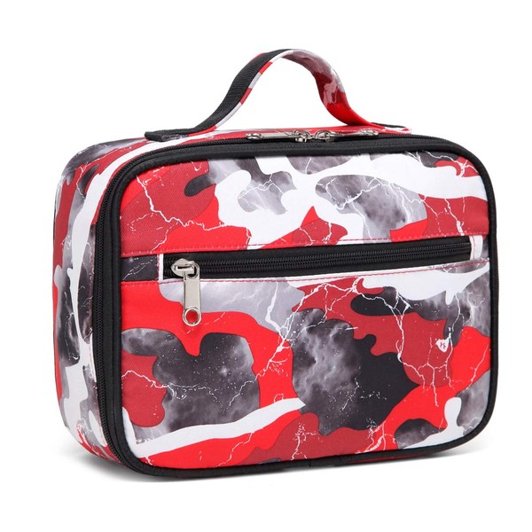 BLUEFAIRY Kids Insulated Lunch Box Bags for Girls Camouflage Lunchbox Lunchbags for Boys for School (Red Camo)