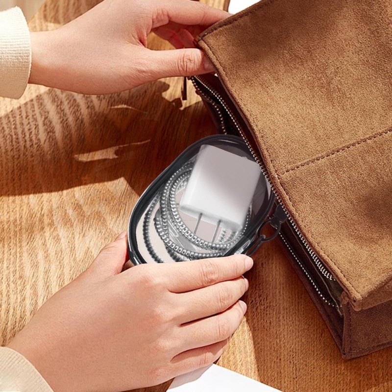 Data Cable Organizer, Transparent Cable Storage Bag with Locking Hook,