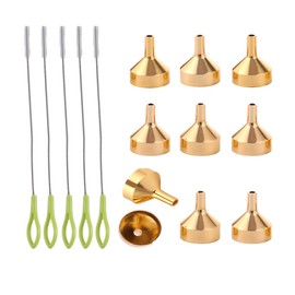 Leadigol 10pcs Small Metal Funnels Set,Mini Filling Funnel with 5 Pcs Cleaning Brushes,Funnel for Transferring Essential Oils, Liquid, Perfume,Filling Small Mini Bottles
