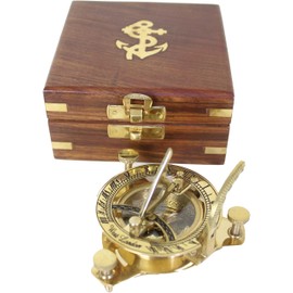 Antik 2000 Functional Nautical Compass Brass with Sundial in Elegant Gift Wooden Box