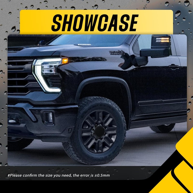 DewFlew 2Pcs 177.8mm Glossy Black Wheel Center Caps for Silverado