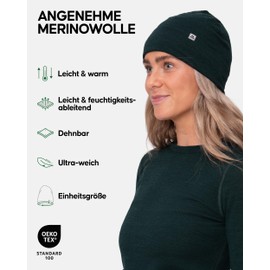 DANISH ENDURANCE Lightweight Merino Hat, Soft, Breathable, Unisex Headwear, Sports Hat, Beanie for Men and Women, dark green