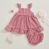 Sasaerucure Summer Outfit Clothes Baby Girl Plaid Cherry Sleeveless Tunic