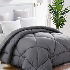 TEKAMON All Season Twin Comforter Winter Warm Summer Soft Quilted Down Alternative Duvet Insert Corner Tabs, Machine Washable Luxury Fluffy Reversible Collection for Hotel, Charcoal Grey