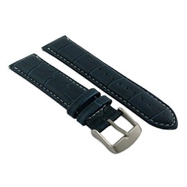 24mm Blue & White Genuine Leather Mock Croc Watch Strap Band Mens Crocodile Padded Sandblasted Buckle