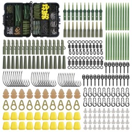 Carp Fishing Tackle Kit Carp Hooks Safety Clips Rolling Swivels Anti Tangle Sleeves Hook Stop Beads Boilie Bait Screw Carp Rigs Fishing Equipment Terminal Kit(240pcs/box)
