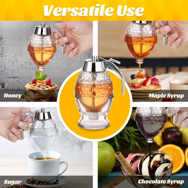 Honey Dispenser, 8oz Honey Dispenser No Drip Glass with Stand,