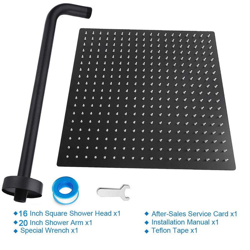 NearMoon Square Rain Shower Head With Extension Arm, Large Stainless