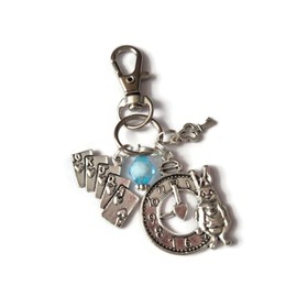 WONDERLAND themed charm bag clip keyring gift, Alice rabbit key book lover novelty birthday Xmas present favors